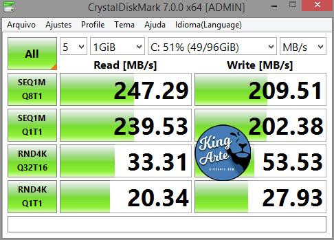 Teste de Velocidade SSD KingSpec P4 120GB