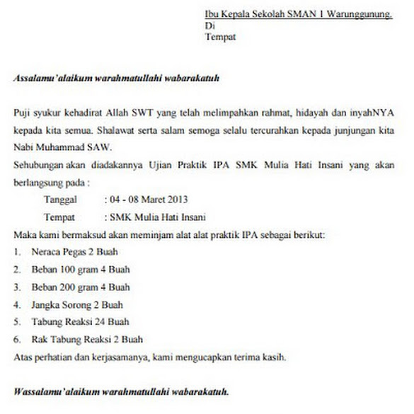 Contoh Surat Peminjaman Barang Secara Pribadi