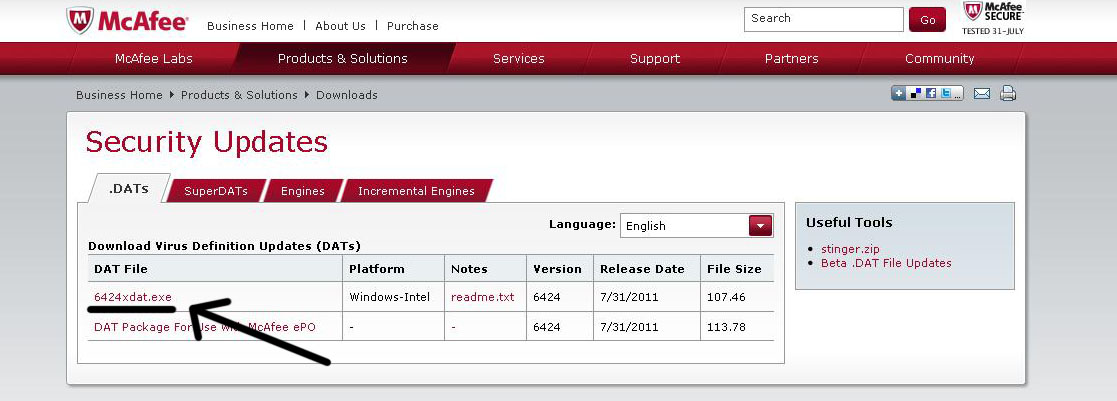 mcafee dat file download latest