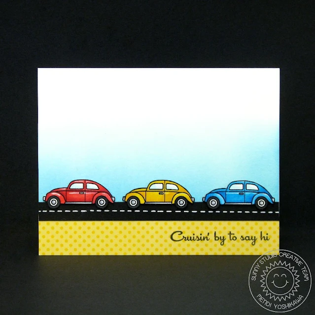 Sunny Studio Stamps: City Streets Cruisin' By To Say Hi Car Card by Mendi Yoshikawa