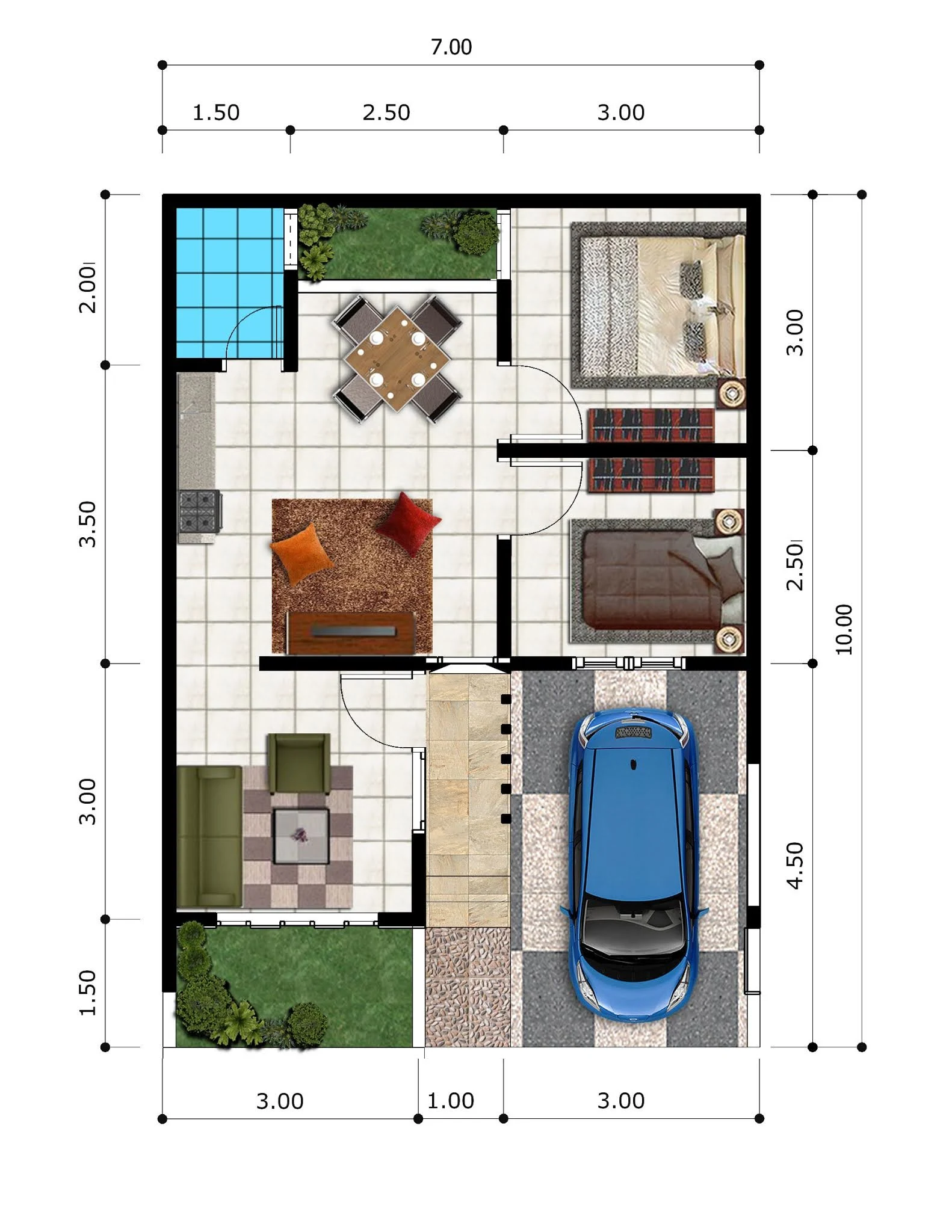 Gambar Denah Rumah Type 45 3 Kamar Tidur Huniankini