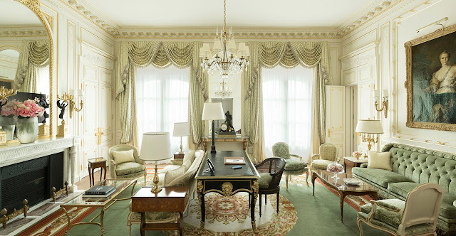 Breathtaking feminine romantic suite interior renovated Ritz Paris