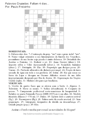 Palavras Cruzadas para imprimir: Falam 4 dias...