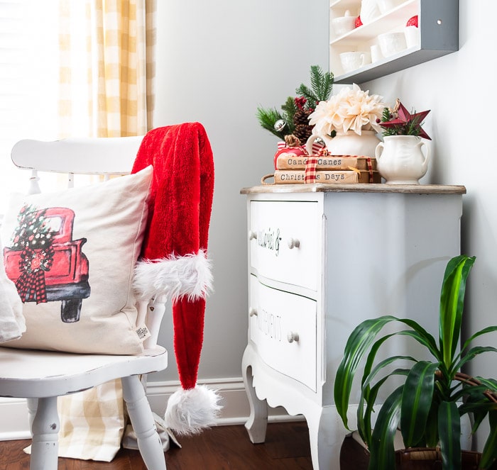 small dresser, wall cubby, vintage Christmas decor