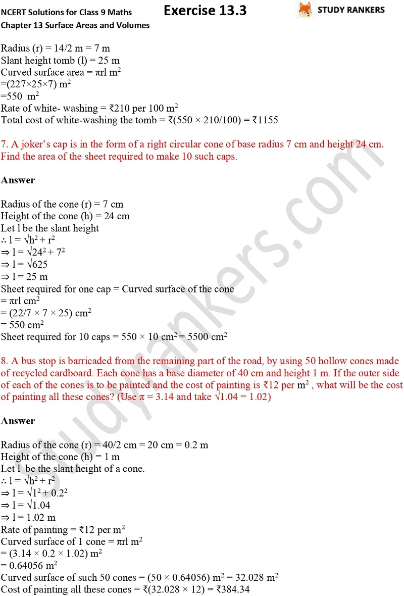 NCERT Solutions for Class 9 Maths Chapter 13 Surface Areas and Volumes Exercise 13.3 Part 3