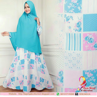 Satu Set Gamis Monalisa Plus Khimar Bubblepop Blue