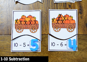 November Kindergarten Math Activity Center: 1-10 Subtraction