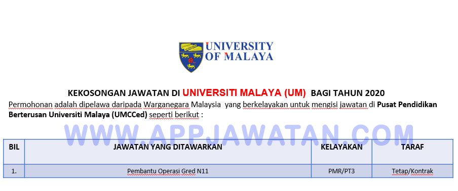 Jawatan Kosong Terkini Di Universiti Malaya Um Appjawatan Malaysia