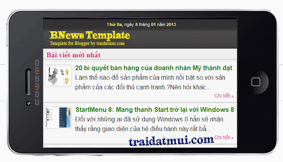 M-BNews - Mẫu tin tức dành cho Blogger được tích hợp cùng lúc 2 giao diện web và wap (Mobile)