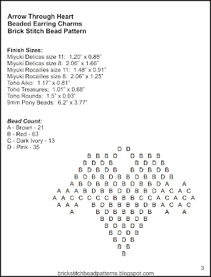 Free brick stitch seed bead earring pattern letter chart.