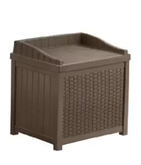 Suncast SSW1200 Mocha Resin Wicker 22-Gallon Storage Seat, Wicker Trash Hideaways, Patio Furniture, Outdoor Furniture, Outdoor Wicker Furniture, Wicker Patio Accessories,