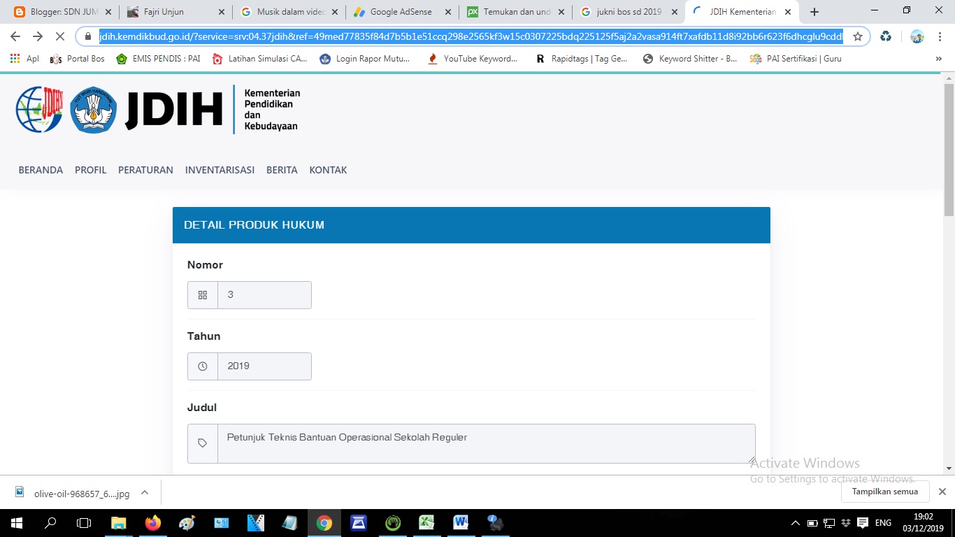Download Juknis BOS Nomor 3 Tahun 2019 - Fajri Unjun