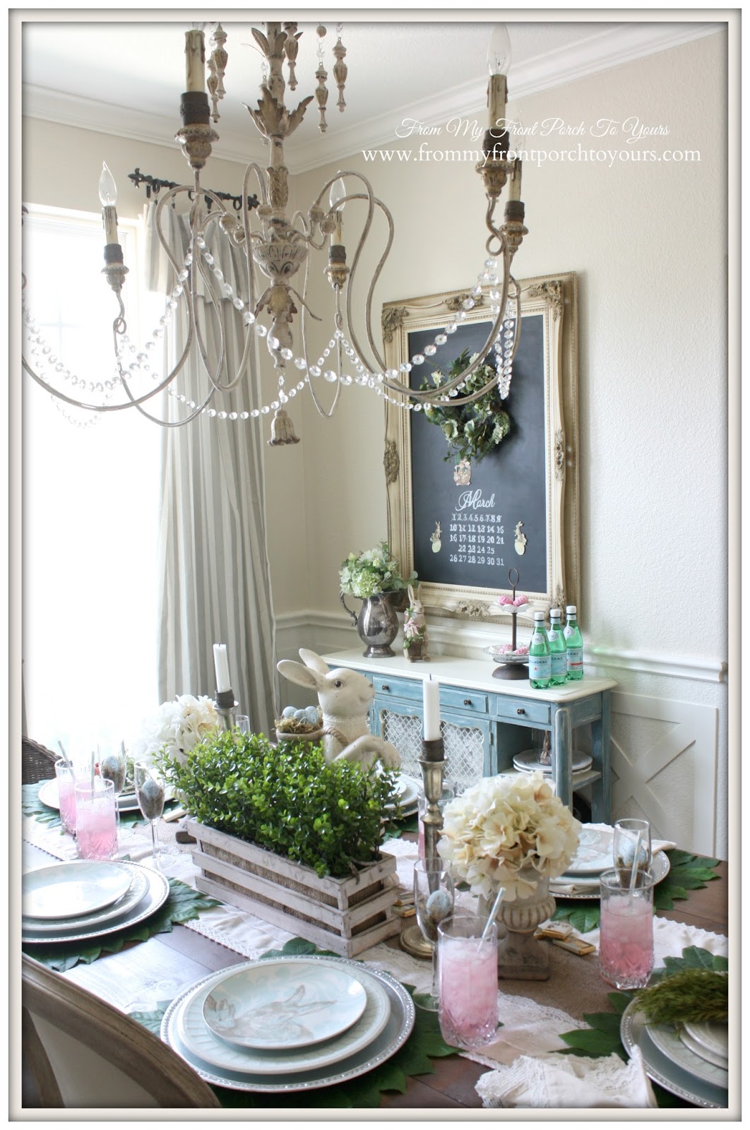 French Farmhouse Easter Dining Room-Faux Boxwood- From My Front Porch To Yours