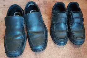 treads school shoes black shown on lino flooring