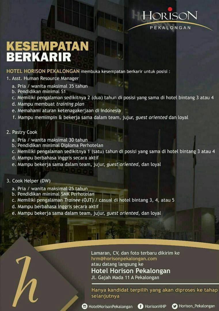 Lowongan Pekerjaan di Hotel Horison Pekalongan - Banyumas Karir | Info Lowongan Kerja