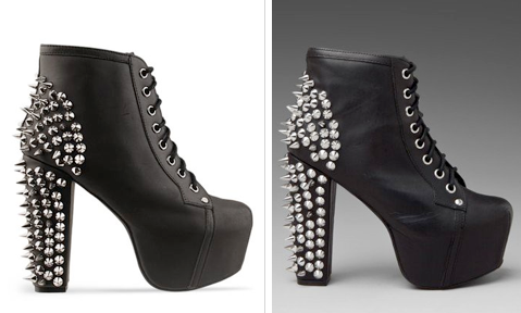 Left: Jeffrey Campbell black leather spiked boot 189.95