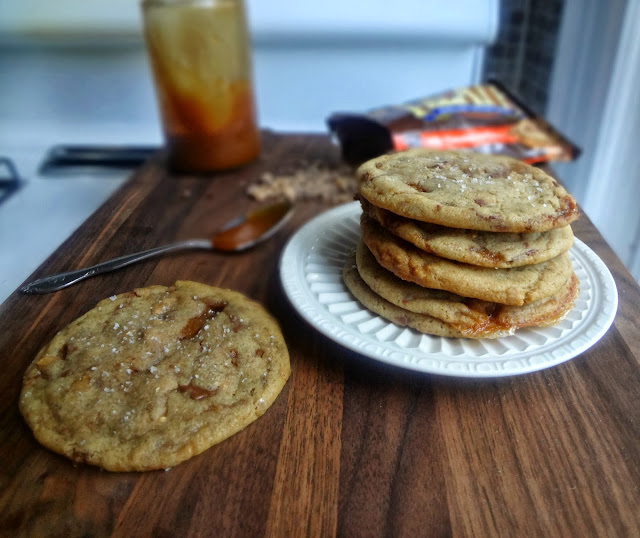 Brown Butter Salted Caramel Stuffed Toffee Chip Cookies