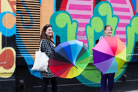 Colourful umbrellas and street art