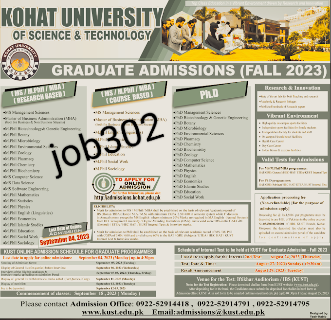 Graduate Admissions at Kohat University of Science & Technology (KUST)