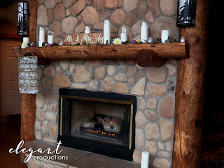 Wedding decorations on the fireplace at the Lodge at Breckenridge