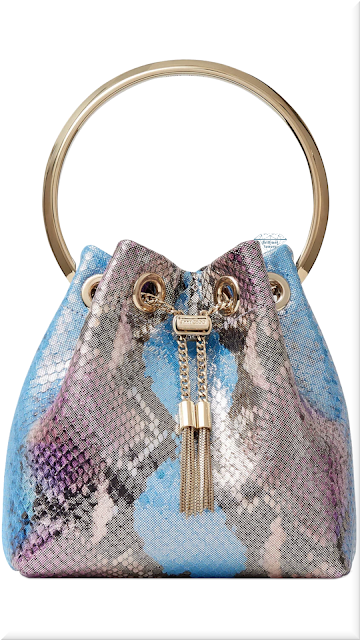 Jimmy Choo metallic iridescent snake print Bon Bon bag with metal handle #jimmychoo #bags #blue #brilliantluxury