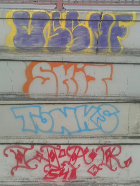 Collage of crappy graffiti in Eugene Oregon Whitaker neighborhood