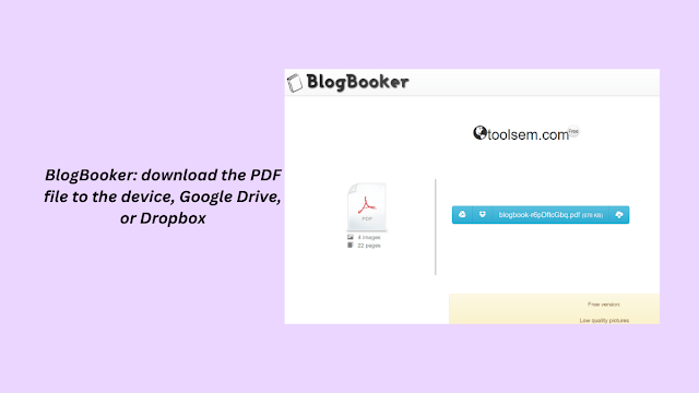 BlogBooker: download the PDF file to the device, Google Drive, or Dropbox