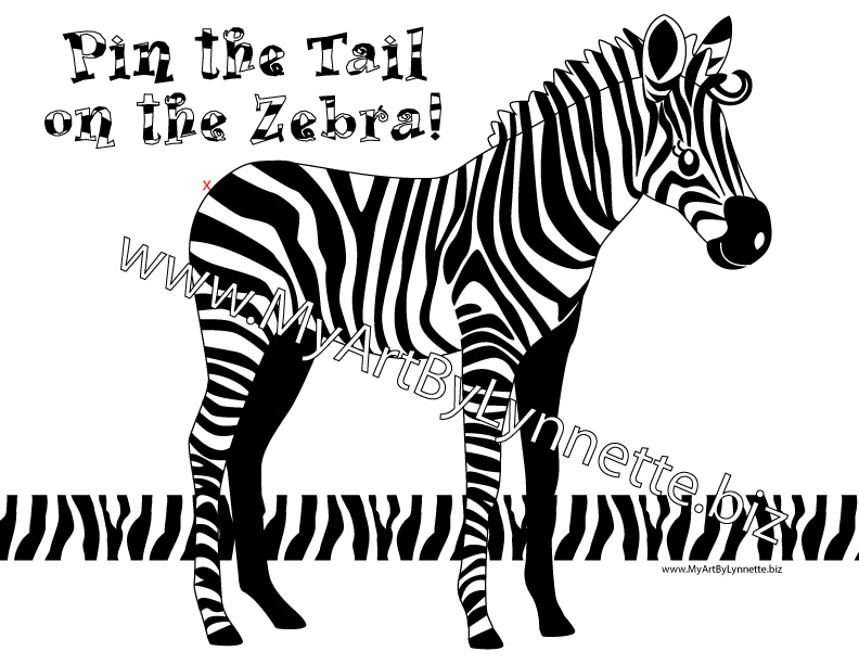 Pin the Tail on the Zebra Birthday Party Game pdf file zebra stripes