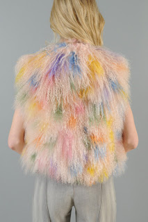 Vintage 1980's pink rainbow fluffy mongolian fur cropped vest.