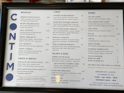 menu at Contimo Provisions in Napa, California