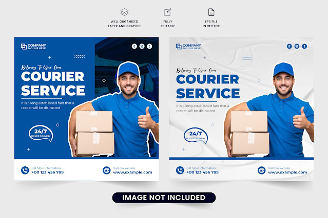 Modern courier service web banner vector free download