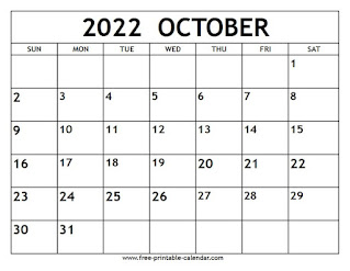 Free Printable Calendar October 2022