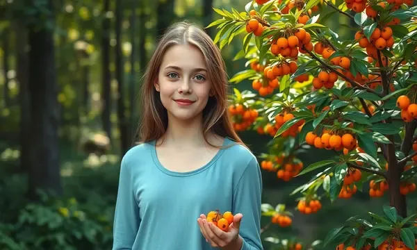 Bright orange sea buckthorn berries on a branch, rich in antioxidants and omega fatty acids for skin health.