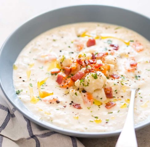 creamy cauliflower chowder (30 minute and gluten free) #lowcarb #ketodiet