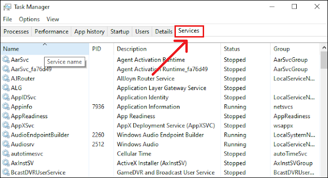 Services in Task Manager