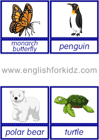 Animals endangered by global warming and resulting climate change - printable ESL flashcards