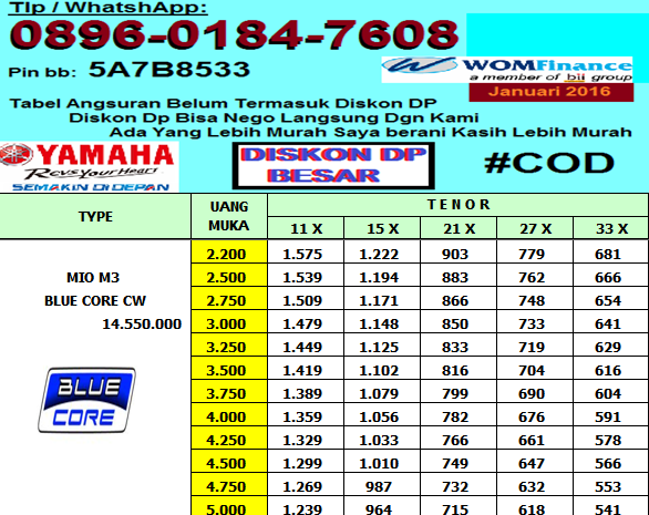 TABEL ANGSURAN KREDIT  MOTOR YAMAHA METIC LEASING WOM 