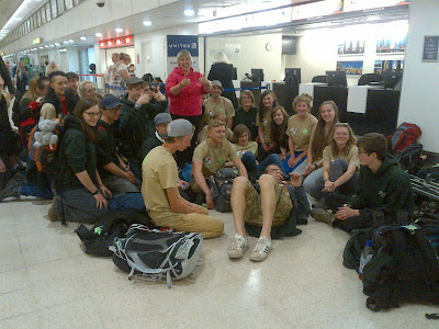 Expeditioners to South Africa check in at Heathrow