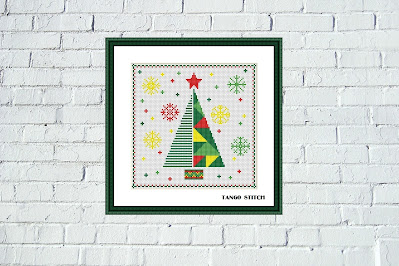 Geometric abstract Christmas tree cross stitch pattern