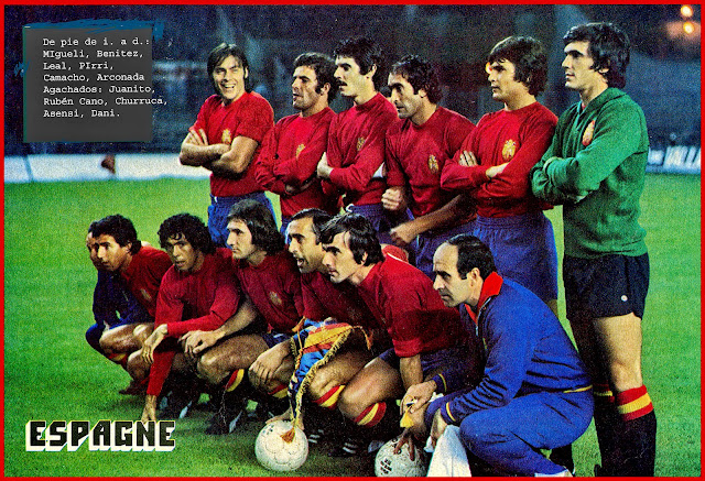 Selección de ESPAÑA. Temporada 1977-78. Migueli, Benítez, Leal, Pirri, Camacho y Arconada; masajista, Juanito, Rubén Cano, Churruca, Asensi, Dani y Ángel Mur hijo (masajista). SELECCIÓN DE ESPAÑA 2 (Leal y Rubén Cano), SELECCIÓN DE RUMANÍA 0. Miércoles 26/10/1977, 21:00 horas. XI Copa del Mundo Argentina 1978, fase de clasificación, grupo VIII. Madrid, estadio Vicente Calderón.