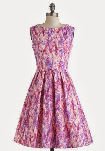 Modcloth, Modcloth.com, Chalk of the Town Dress, pink purple chevron, streaks, artsy, watercolor, a-line, high neck, Myrtlewood