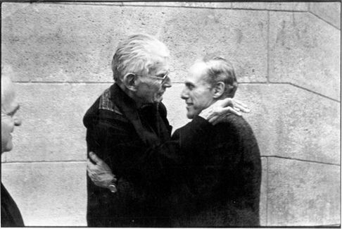 Samuel Beckett hugs publisher Barney Rosset