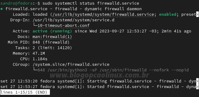 Firewall está ativo no Fedora 39 Workstation
