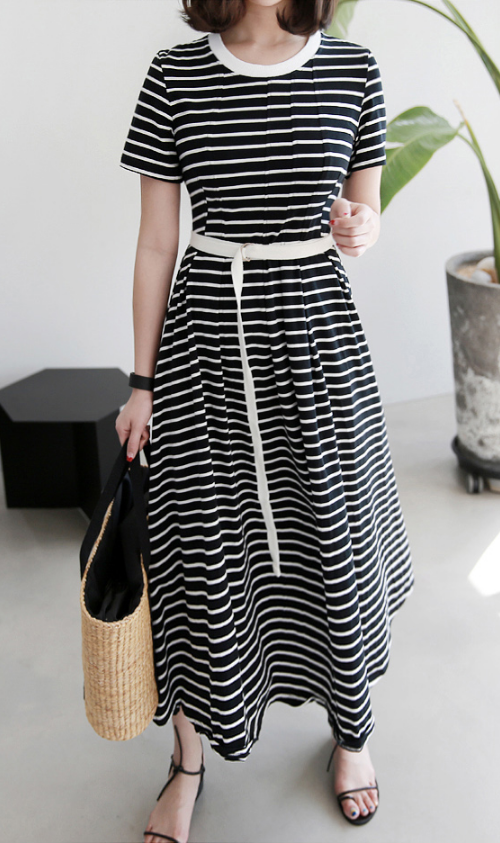  Striped Belted Midaxi Dress