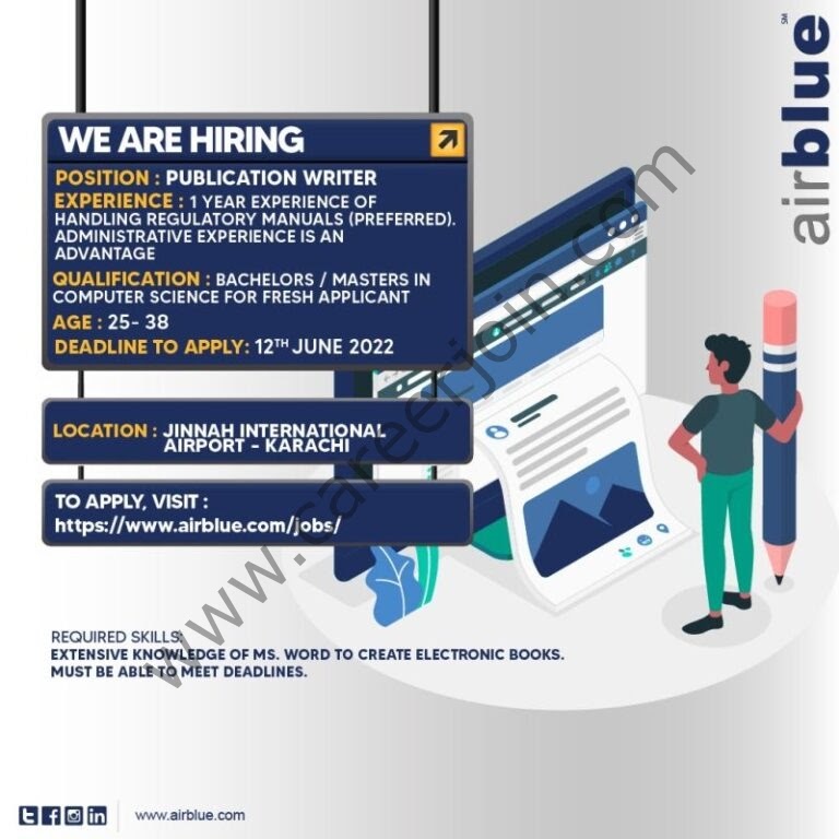 AirBlue Pakistan Jobs Publication Writer