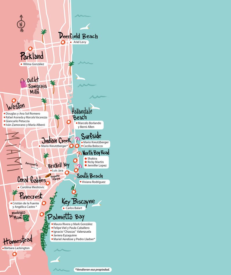 El mapa de los chilenos famosos en Miami