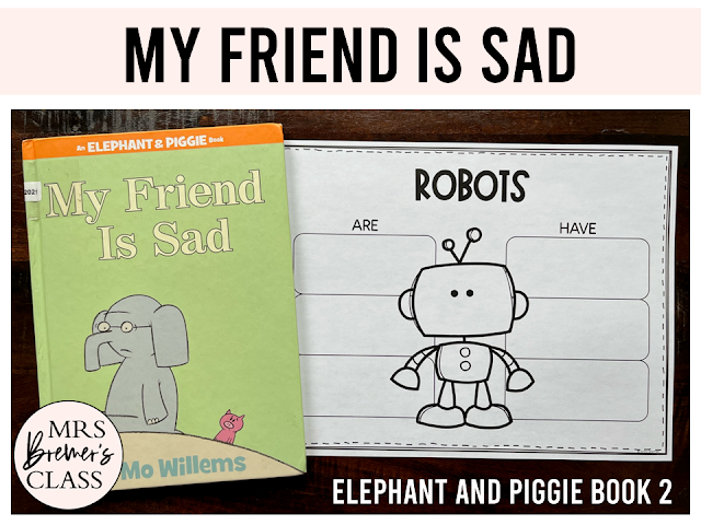 Elephant & Piggie My Friend is Sad book activities unit with literacy companion activities and a craftivity for Kindergarten and First Grade