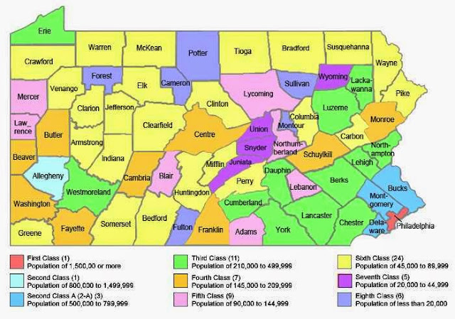 Colorful map of Pennsylvania counties