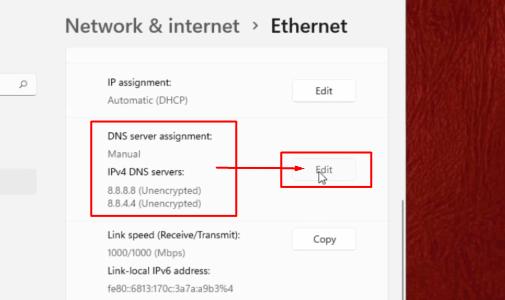 Edit IPV4 DNS Server