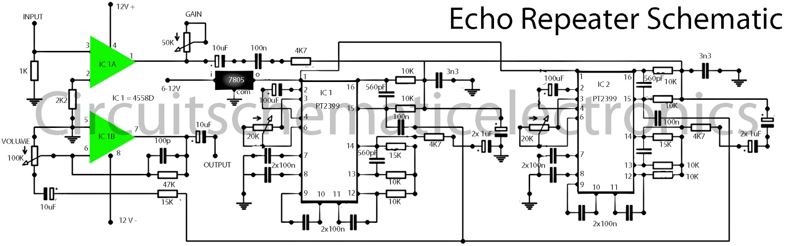 Echo effect with IC PT2399 & 4558 - Electronic Circuit